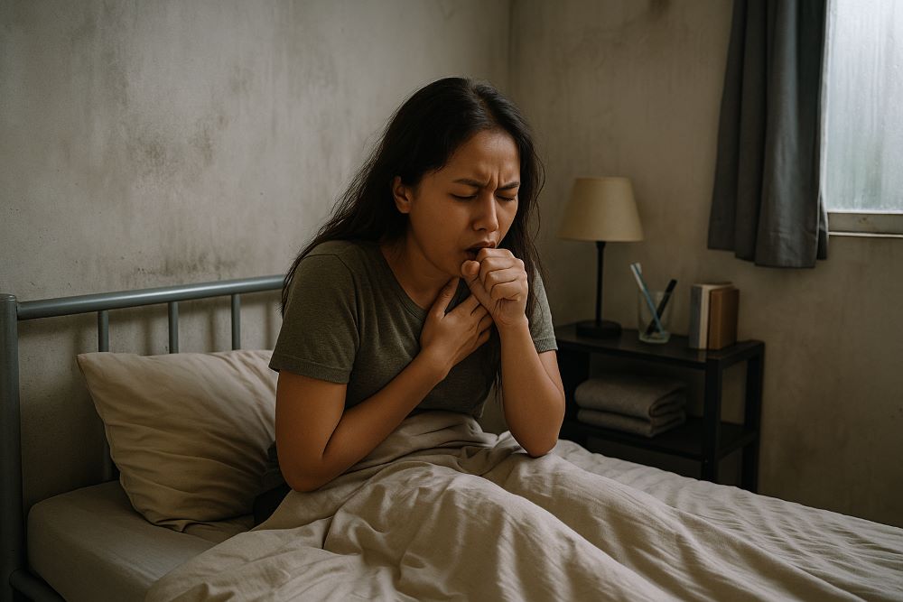 Wanita Batuk Akibat Kamar Kos Lembap