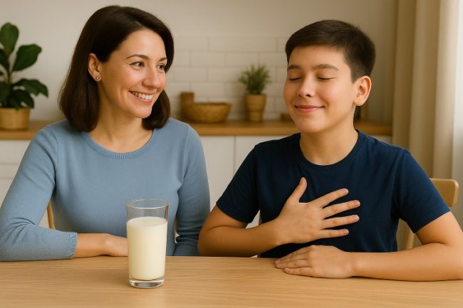 (Ilustrasi seseorang pernapasan lancar setelah mengonsumsi susu kambing, Sumber: AI Chat GPT)