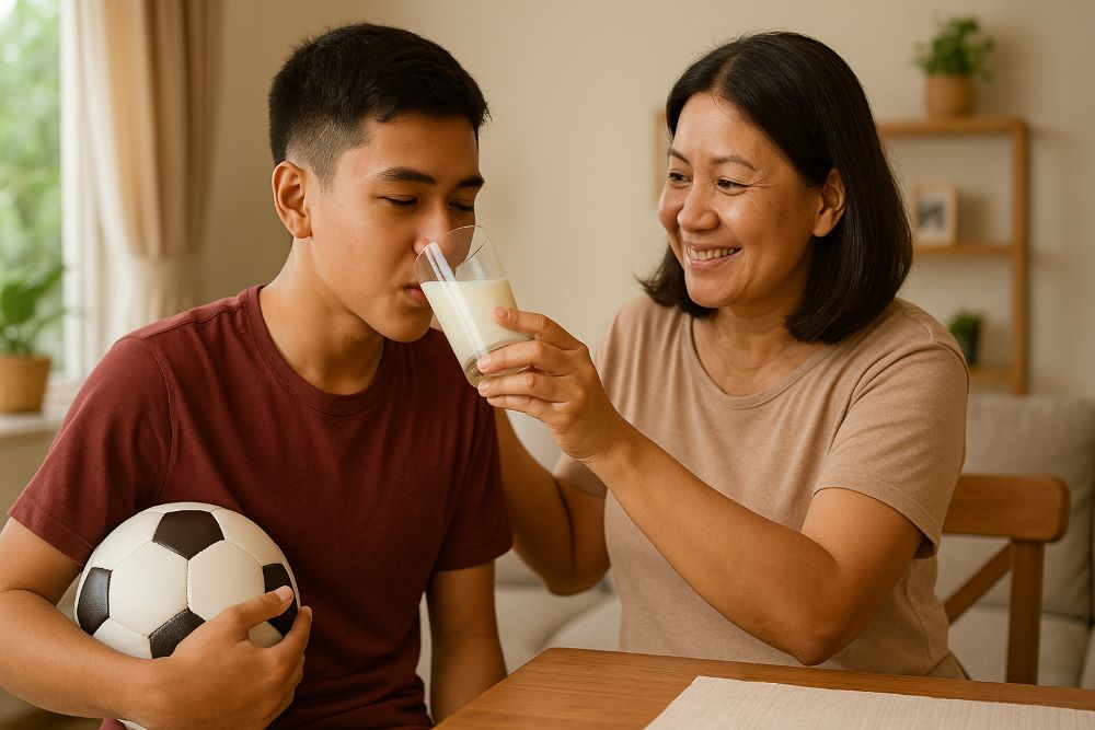 Ibu Membantu Anak Minum Susu