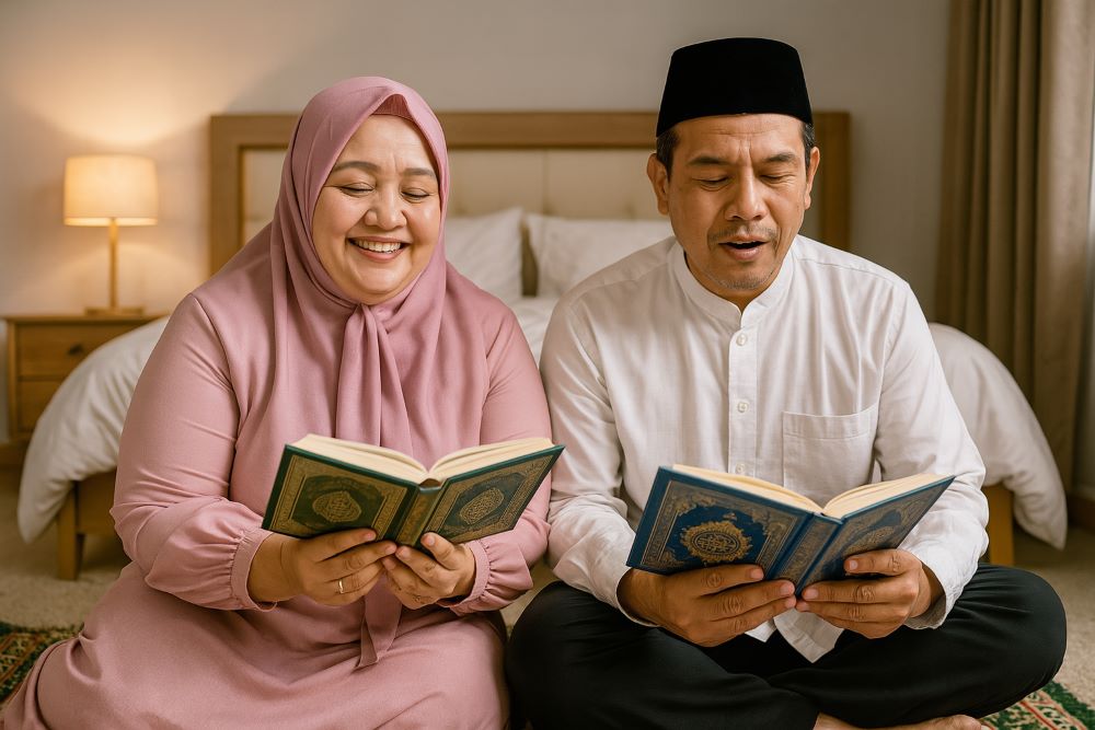 Ibu dan Bapak Sedang Mengaji Bersama