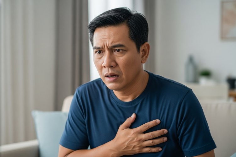(Ilustrasi Bapak Abdul mengalami sesak napas, Sumber: AI Google Gemini)