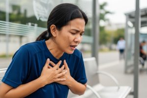 (Ilustrasi seseorang mengalami asma, Sumber: AI Google Gemini)
