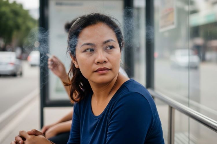 (Ilustrasi seseorang mengalami sesak napas karena terpapar asap rokok, Sumber: AI Google Gemini)