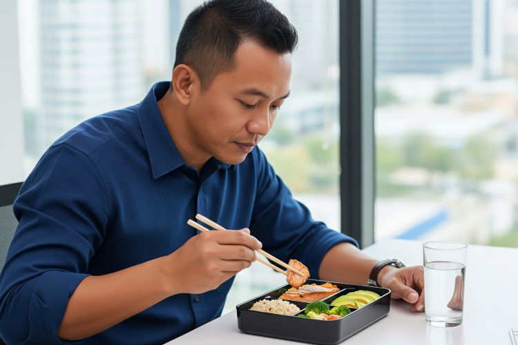 (Ilustrasi seseorang jaga pola makan seimbang, Sumber: AI Google Gemini)