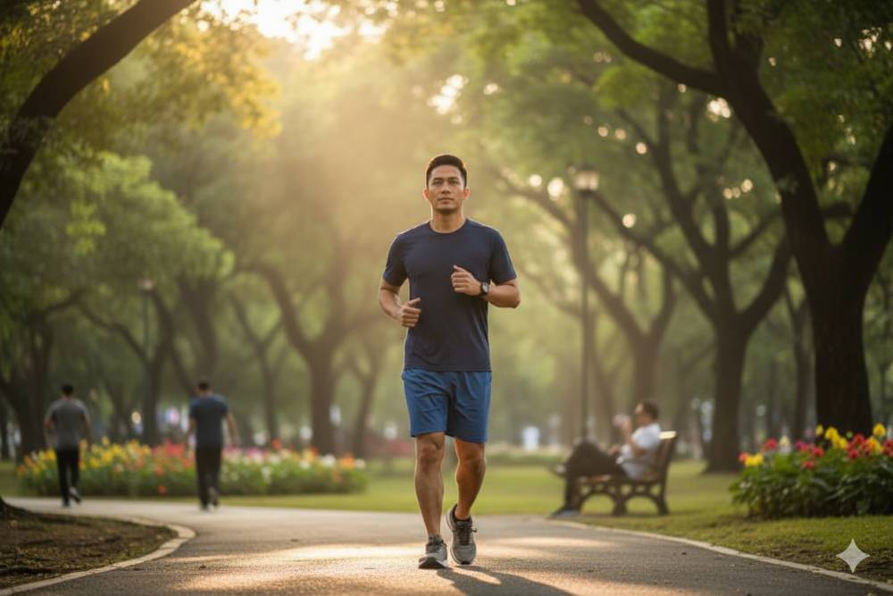 (Ilustrasi seseorang melakukan jalan kaki, Sumber: AI Google Gemini)