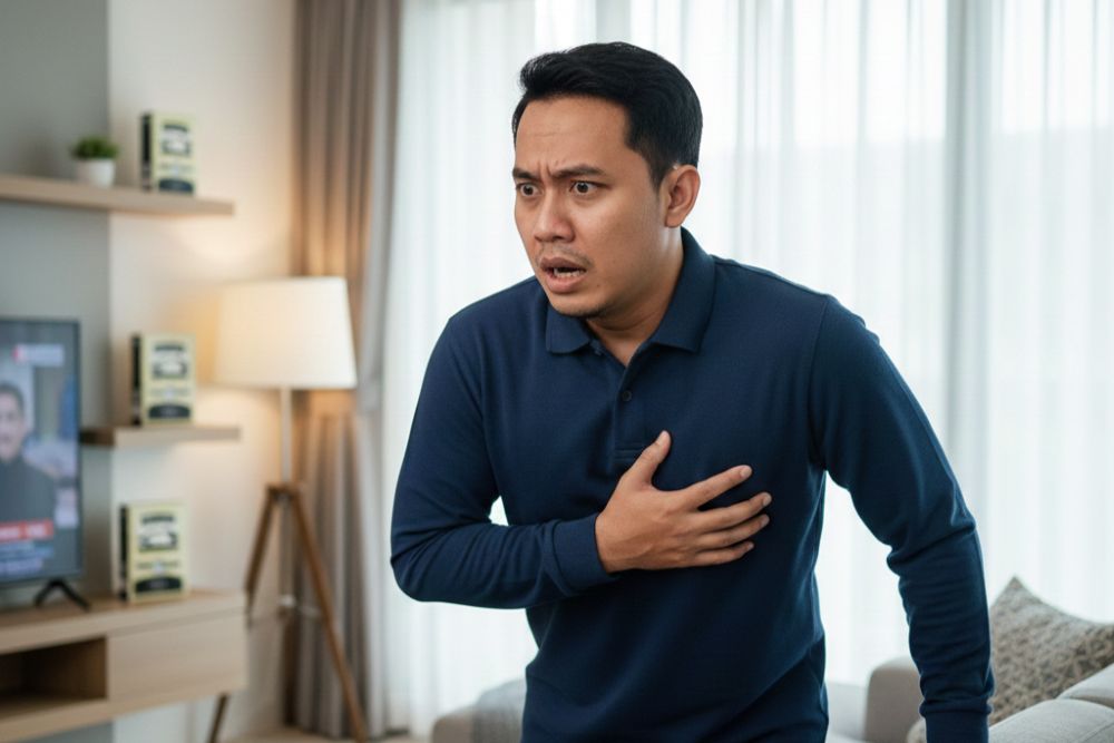 (Ilustrasi seseorang mengalami sesak napas, Sumber: AI Google Gemini)